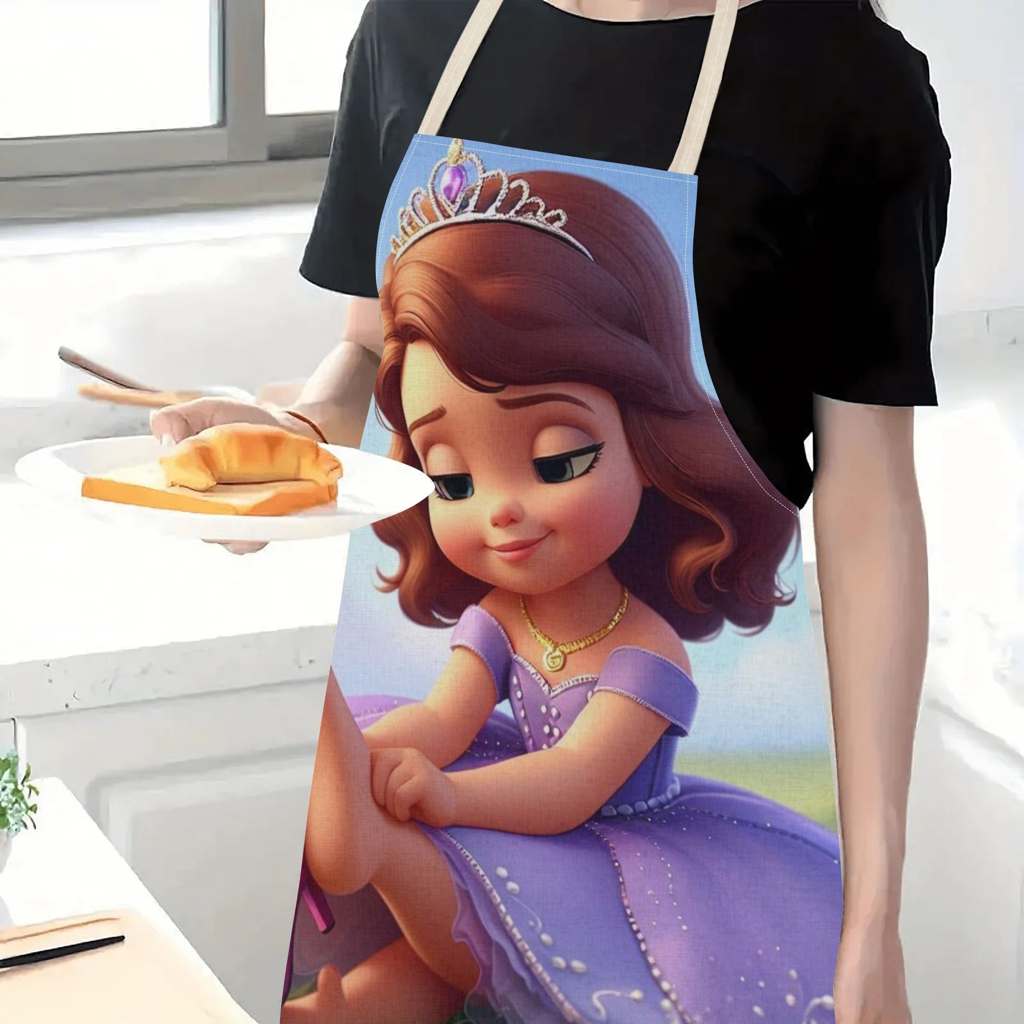 Mustahkam Polyester Disney Elsa Suvga chidamli Apron - Yorqin Multfilm Malika Dizayni bilan - Uy, Restoranlar, Kafelar va Boshqalar uchun mukammal - Zamonaviy va Oddiy Gul Nizomi kiritilgan