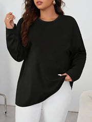 Plus o'lchamli ayollar uchun keng ko'ylakli uzun qo'lli T-shirt qora kundalik ko'ylak