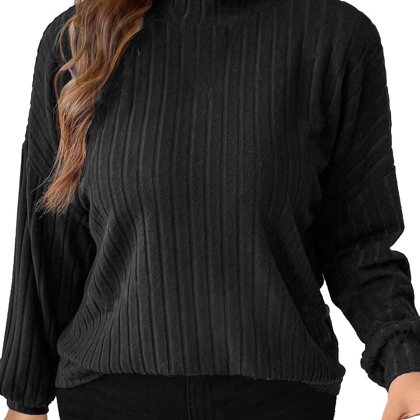 Women's Fall Winter Solid Color Loose Fit Hoodie Long Sleeve Top Small High Collar Drop Shoulder Plaid