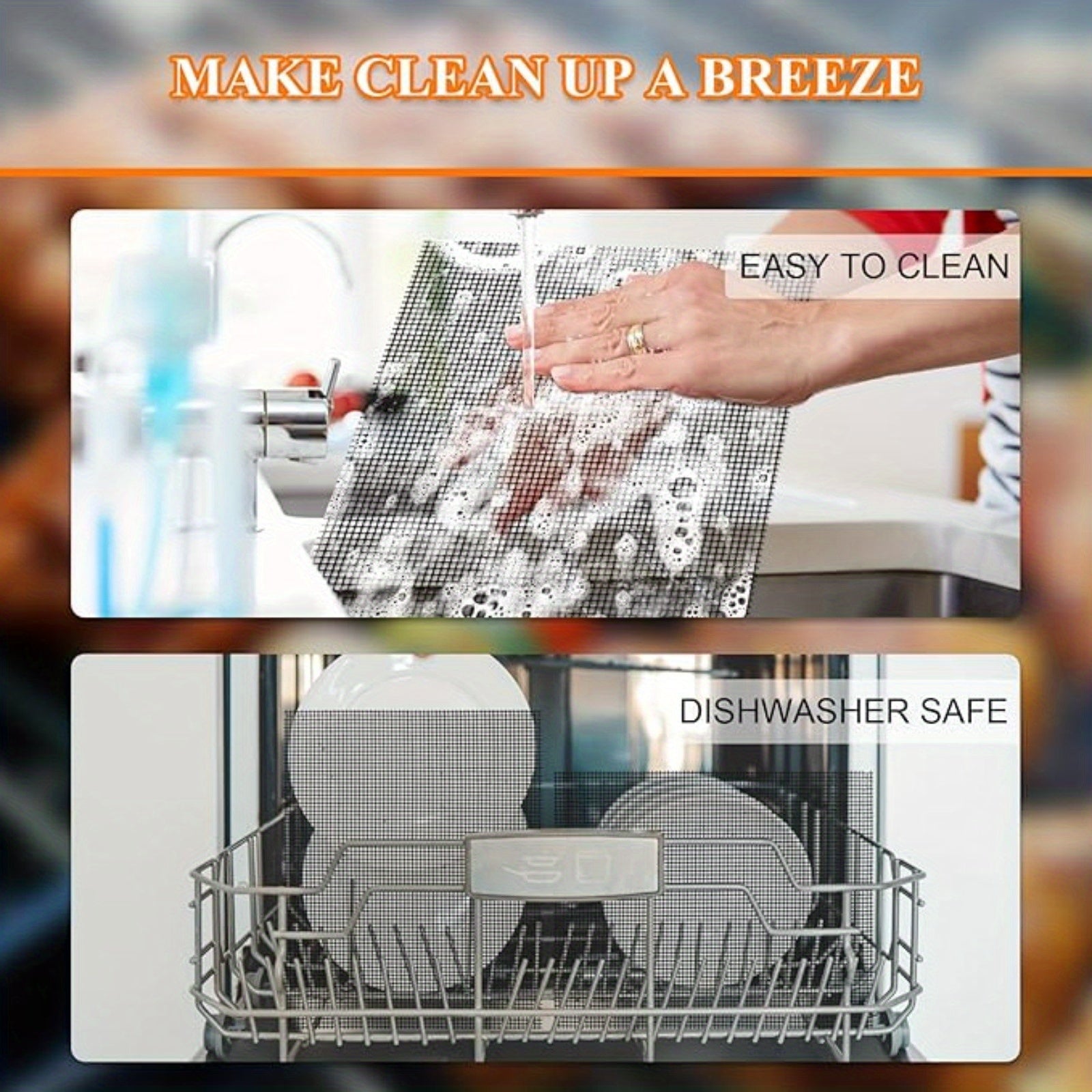 Set of 2 Non-Stick Glass Fiber Grill Mesh Mats Reusable Outdoor Cooking