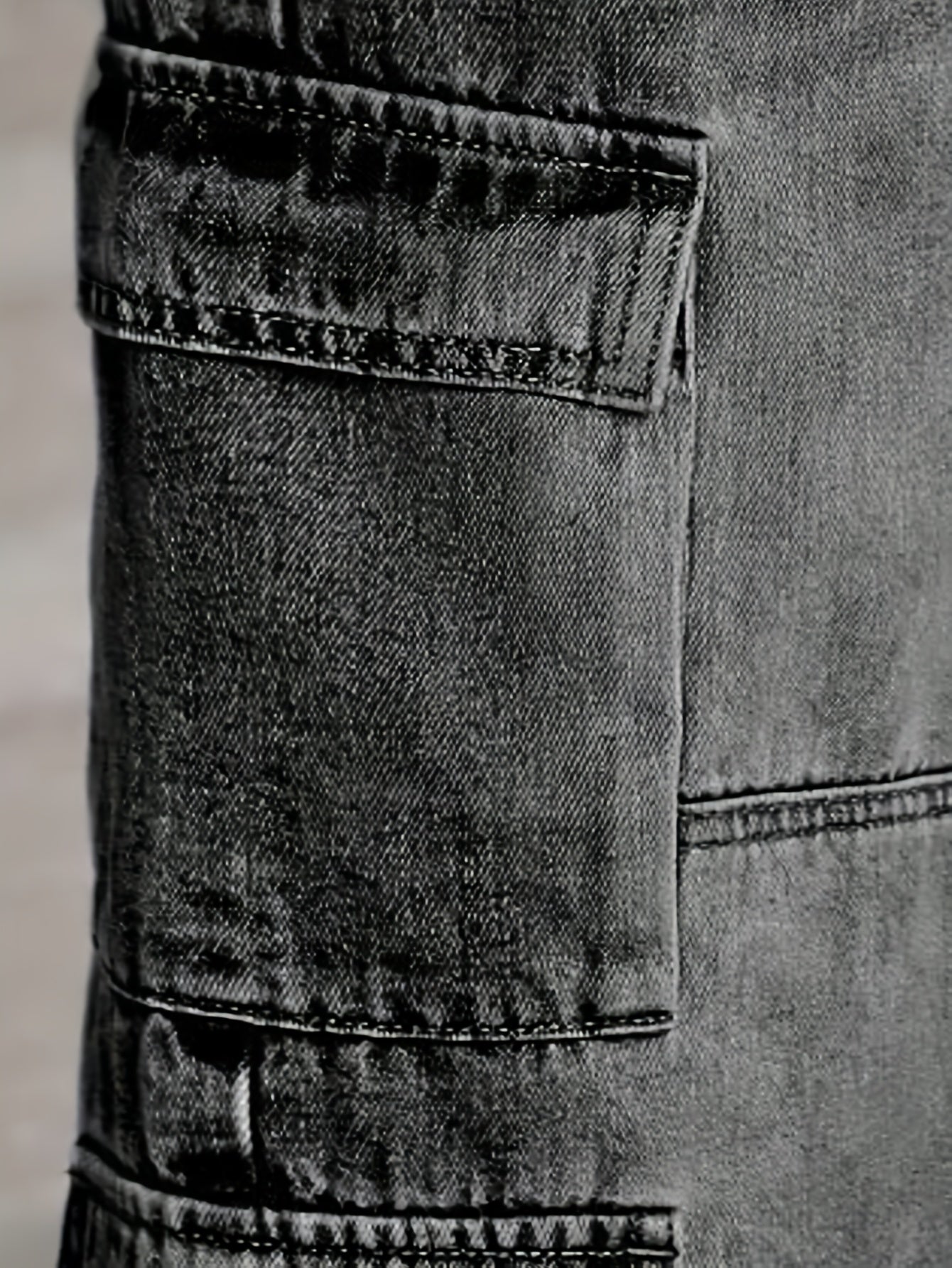 Teen Cargo Denim Pants Long Length Ash Gray Loose Fit Elastic Waist Casual Streetwear for Ages 8-15