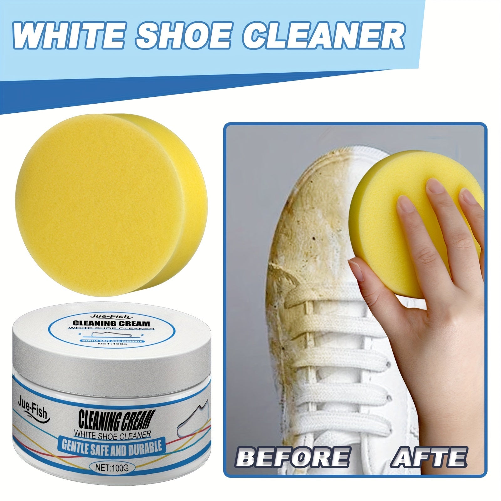 White Shoe Cleaner Cream for Sneakers Canvas Faux Leather No Rinse Stain Remover