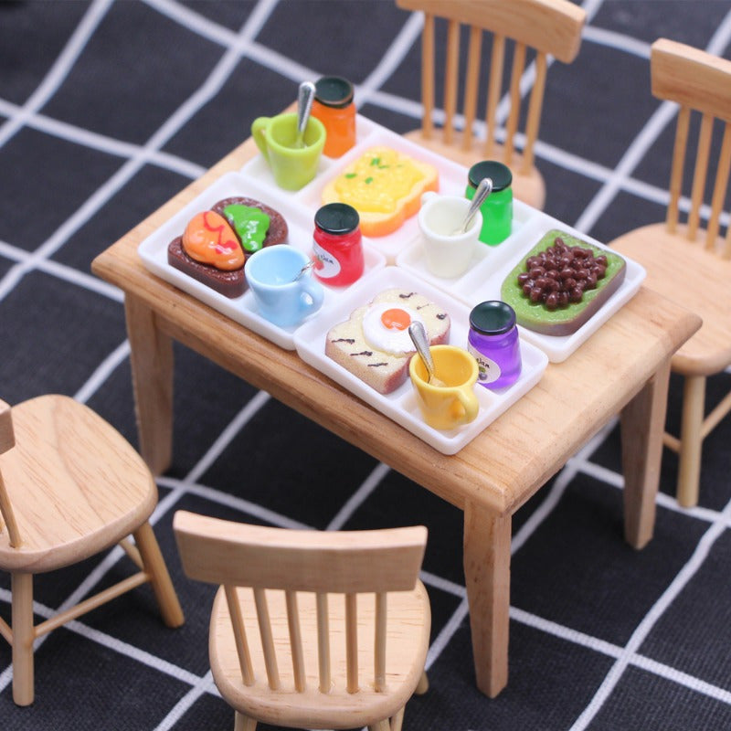 Set of 5 Miniature Wooden Dining Furniture 1:12 Scale Natural Finish for DIY Decor