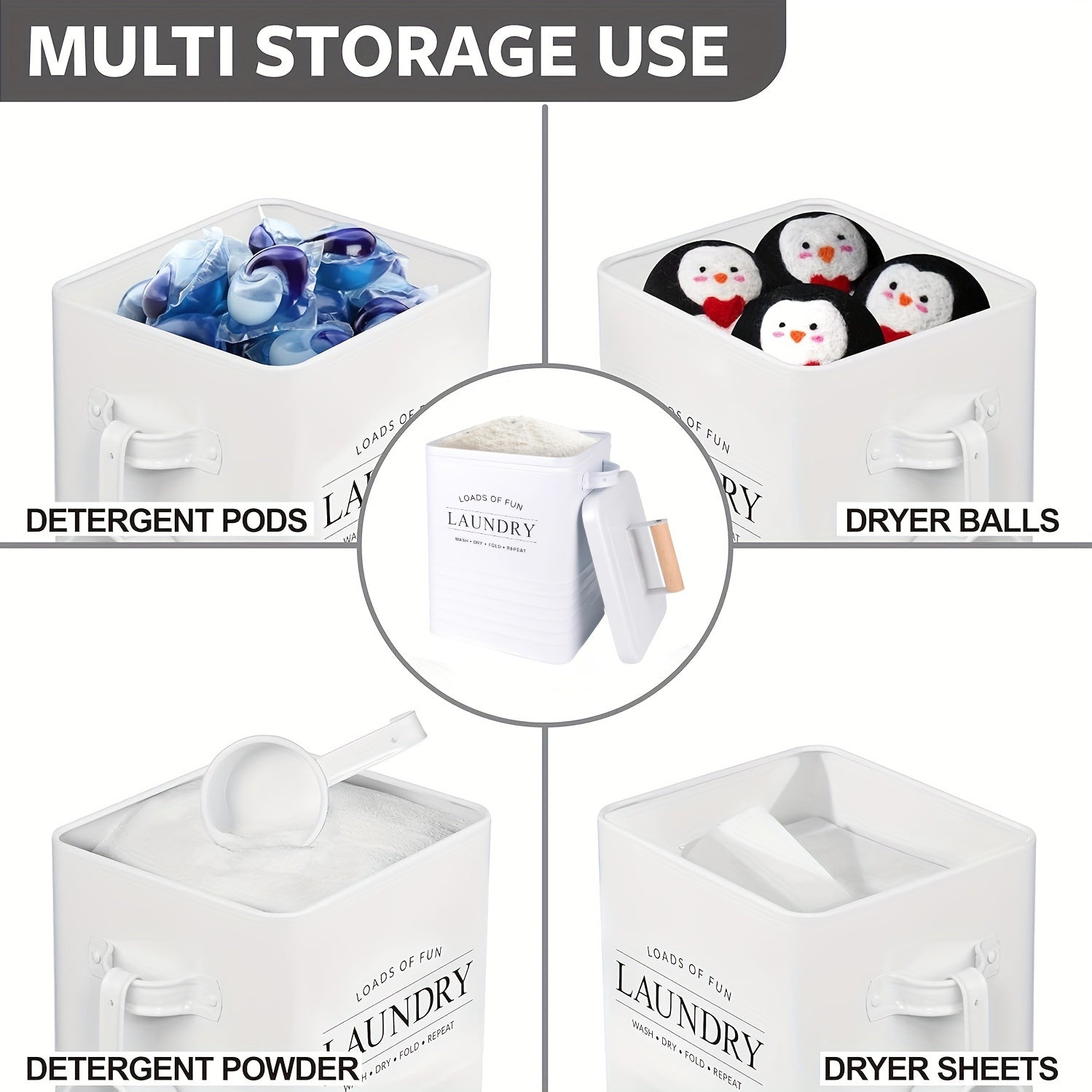 Metal Laundry Detergent Dispenser with Scoop Rustic Farmhouse Style Space-Saving Organizer for Laundry Room