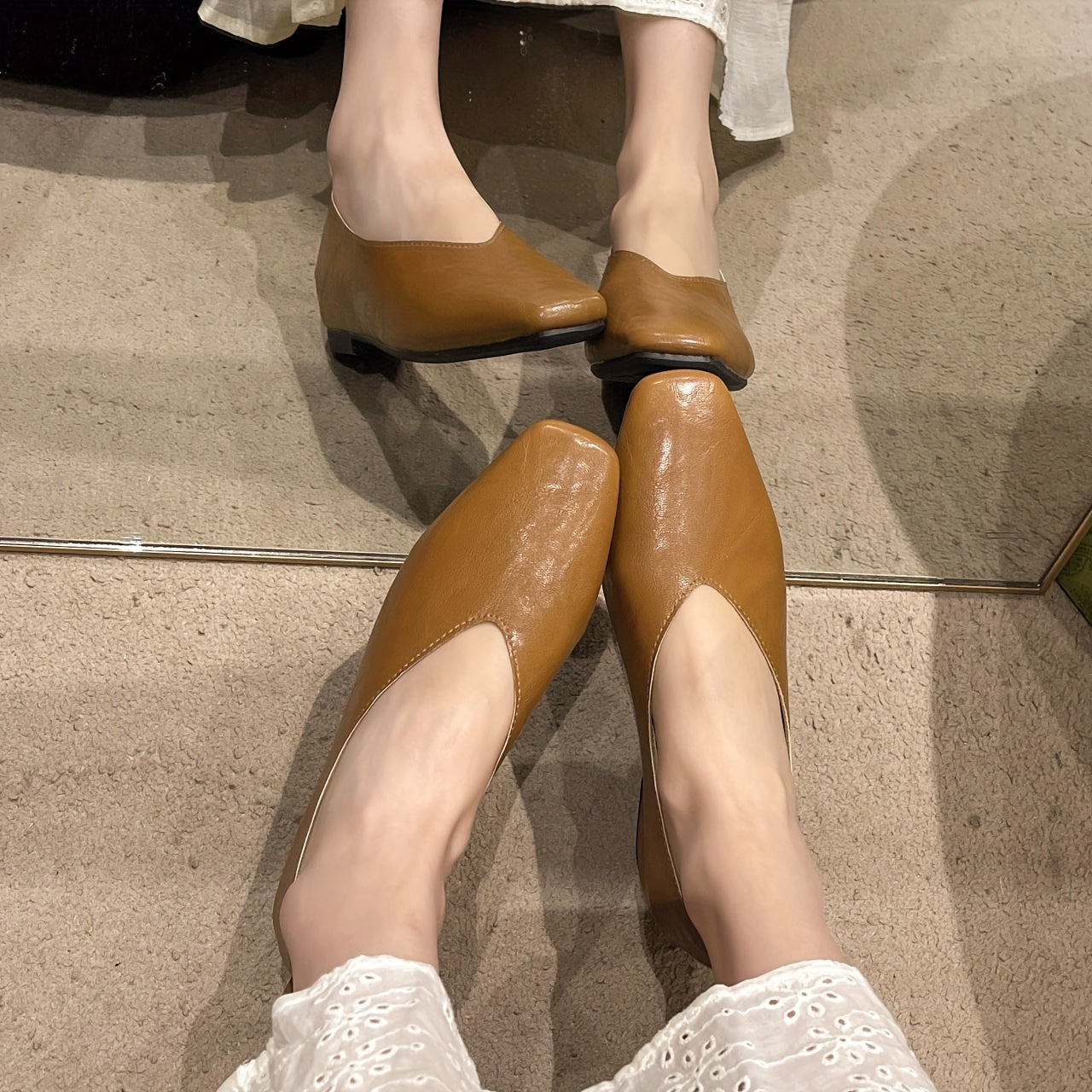 Zapatos femeninos vintage Mary Jane con punta cuadrada, de cuero sintético, con slip-on, para todas las estaciones