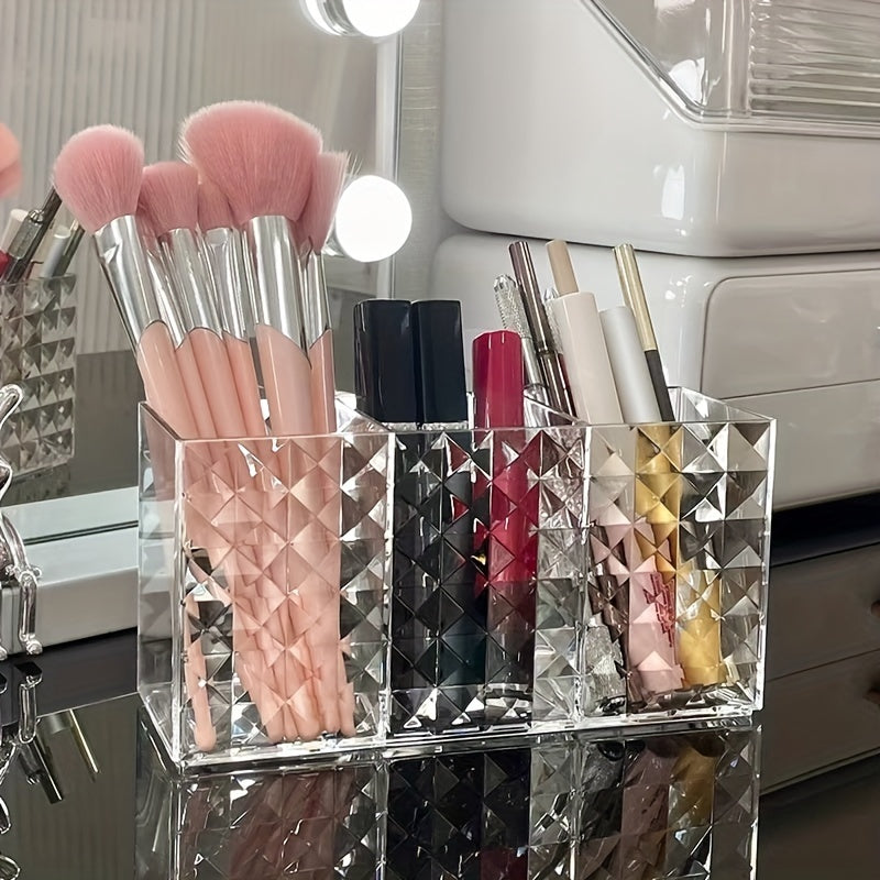 3-Slot Clear Plastic Makeup Organizer for Brushes and Eyebrow Pencils