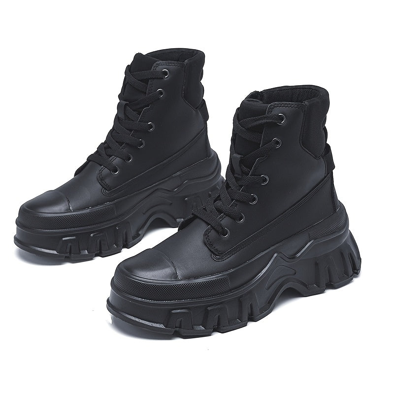 Women’s Black High-Top Lace-Up Platform Ankle Boots with EVA Sole