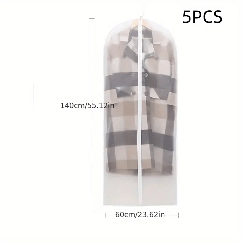 5pcs Transparent Clothes Storage Dustproof Bags Zipper Organizer for Wardrobe