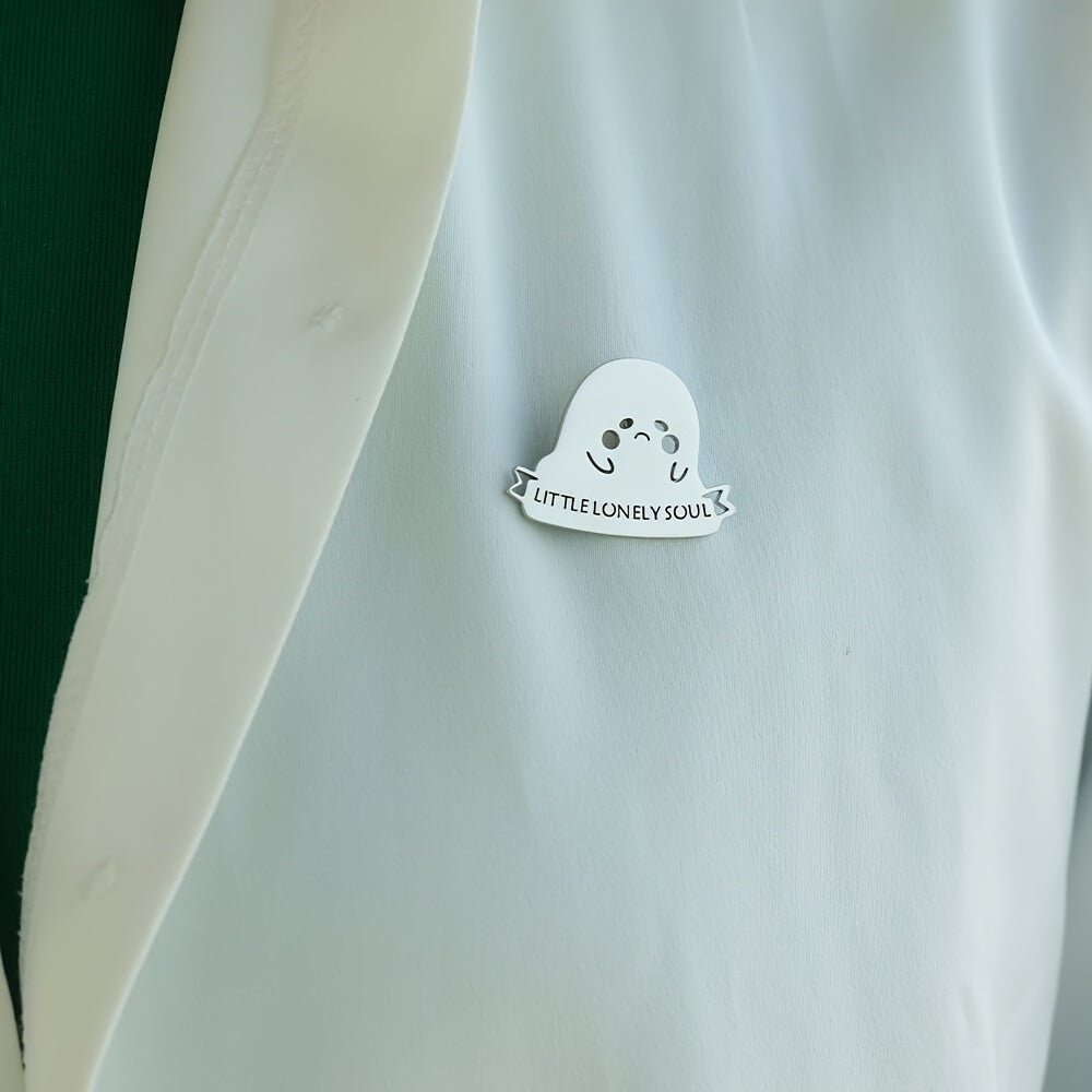 Stainless Steel Ghost Lapel Pin Halloween Edition Minimalist Cute Women Accessory