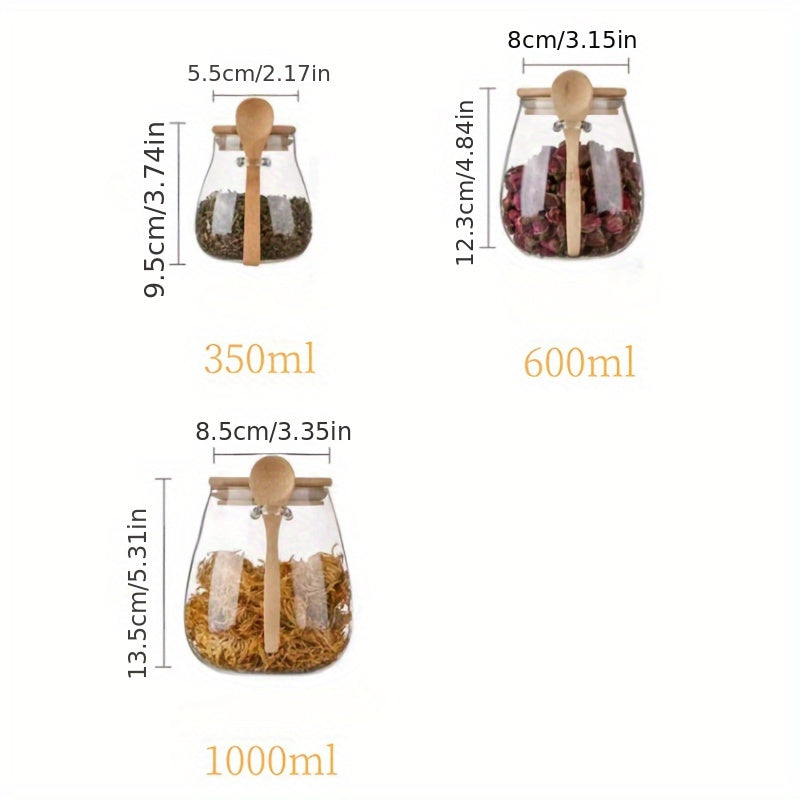 Glass Jar with Bamboo Lid, Leak-Proof, Reusable, 3 Sizes for Coffee Tea Grains