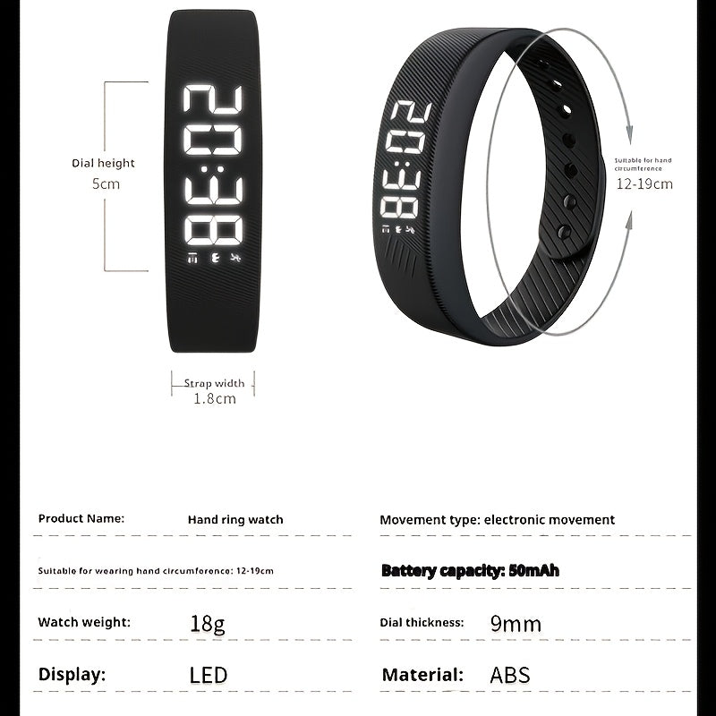 Digital Smartwatch for Students and Sports Enthusiasts White and Black Luminous Display Timer Alarm Silicone Band Rechargeable