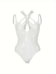 Women's Lace and Mesh Bodysuit with Cutouts and Low Support