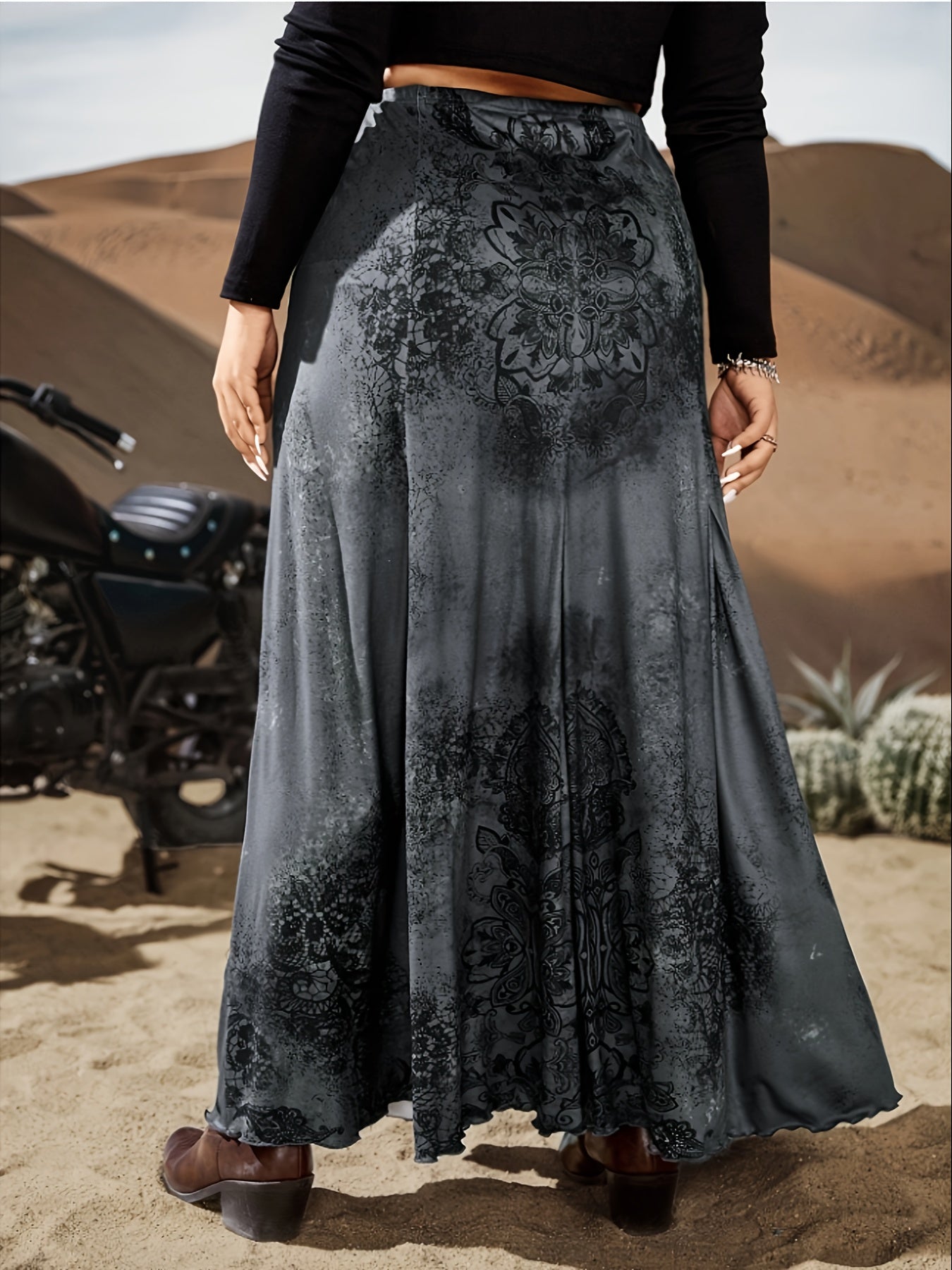 Plus Size Floral Print Flared Skirt Women Lightweight Casual Dressy Midi