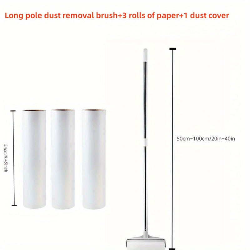 Telescopic Long Rod Dust Brush Set with Paper Rolls and Dust Cover