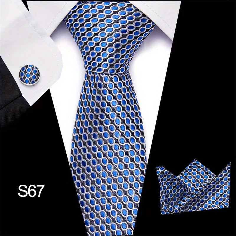 Men's Tie Set with Cufflinks and Square Scarf for Business Formal Wear