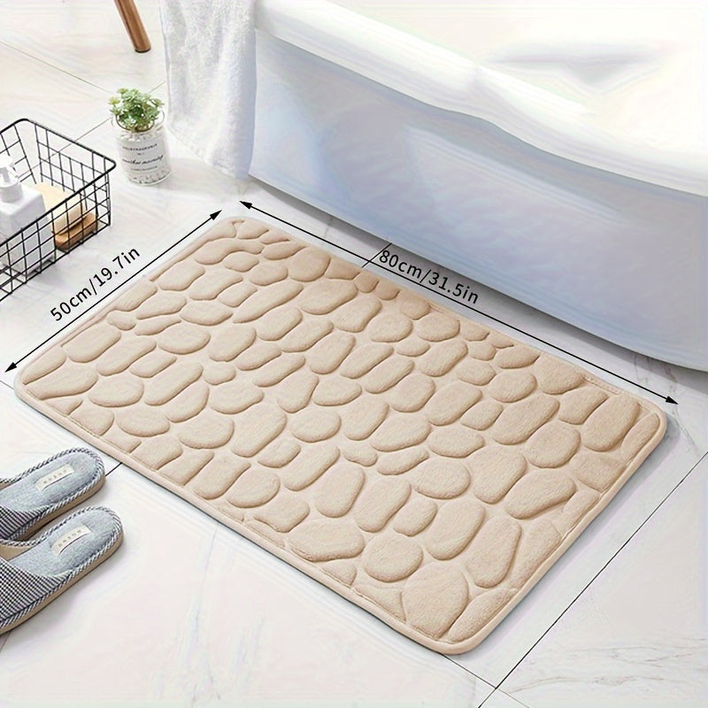 Coral Fleece Bathroom Mat Non-Slip Quick-Dry Low Pile Plush Polyester Pebble Pattern