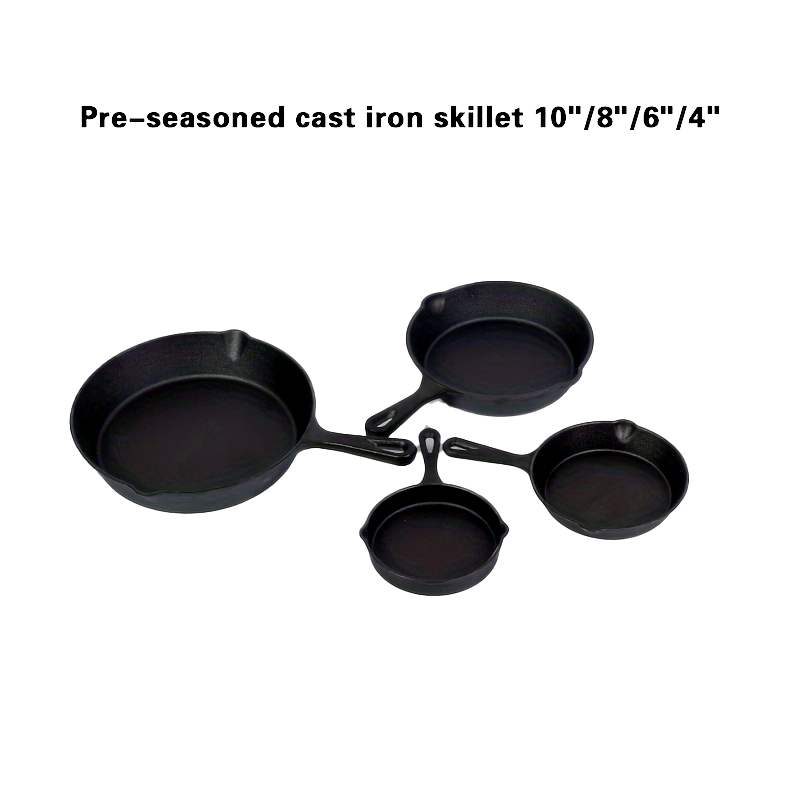 Cast Iron Skillet Set 4-Piece Pre-Seasoned Indoor Outdoor Cookware