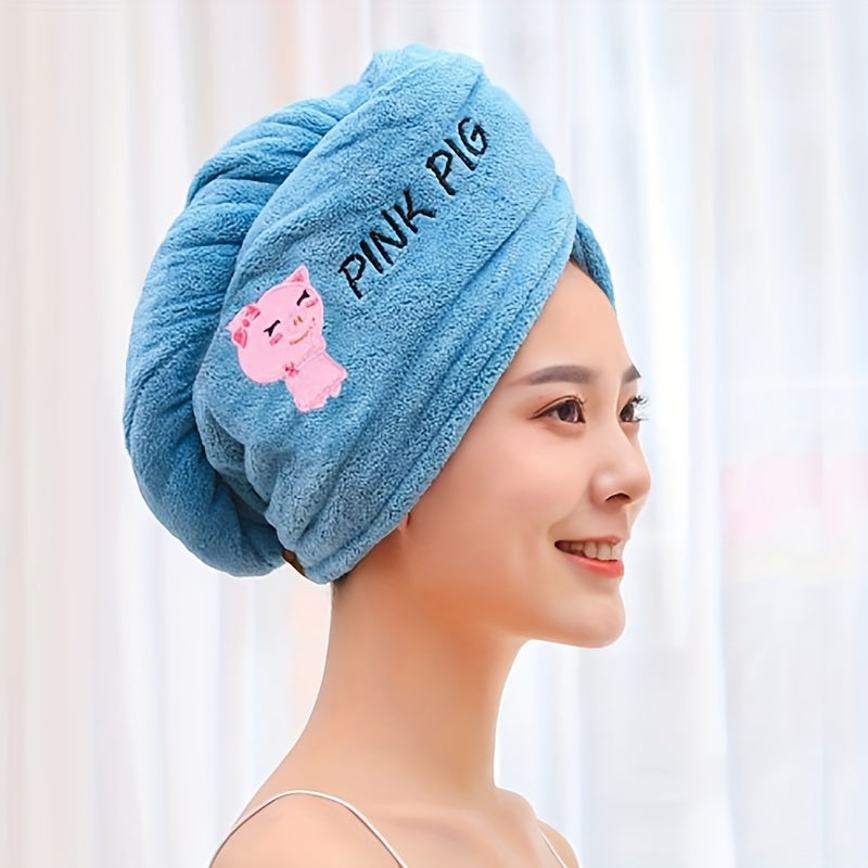 Soft Coral Fleece Hair Towel Wrap Quick Dry Thick Material Cute Cartoon Double Layer Embroidered Shower Cap