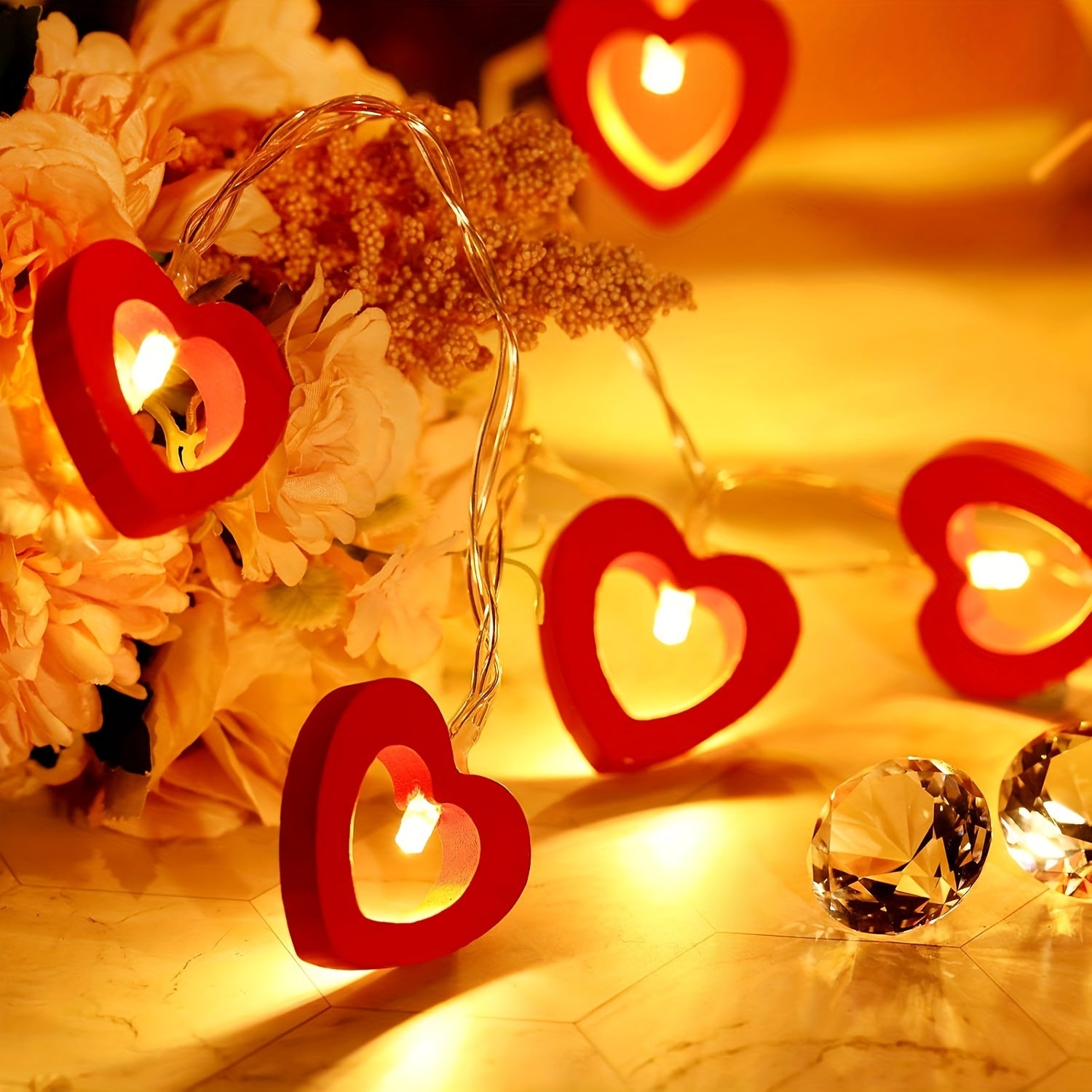 Red Heart LED String Lights Battery-Powered Valentine's Day Decorative Rope Light for Bedroom Living Room Party