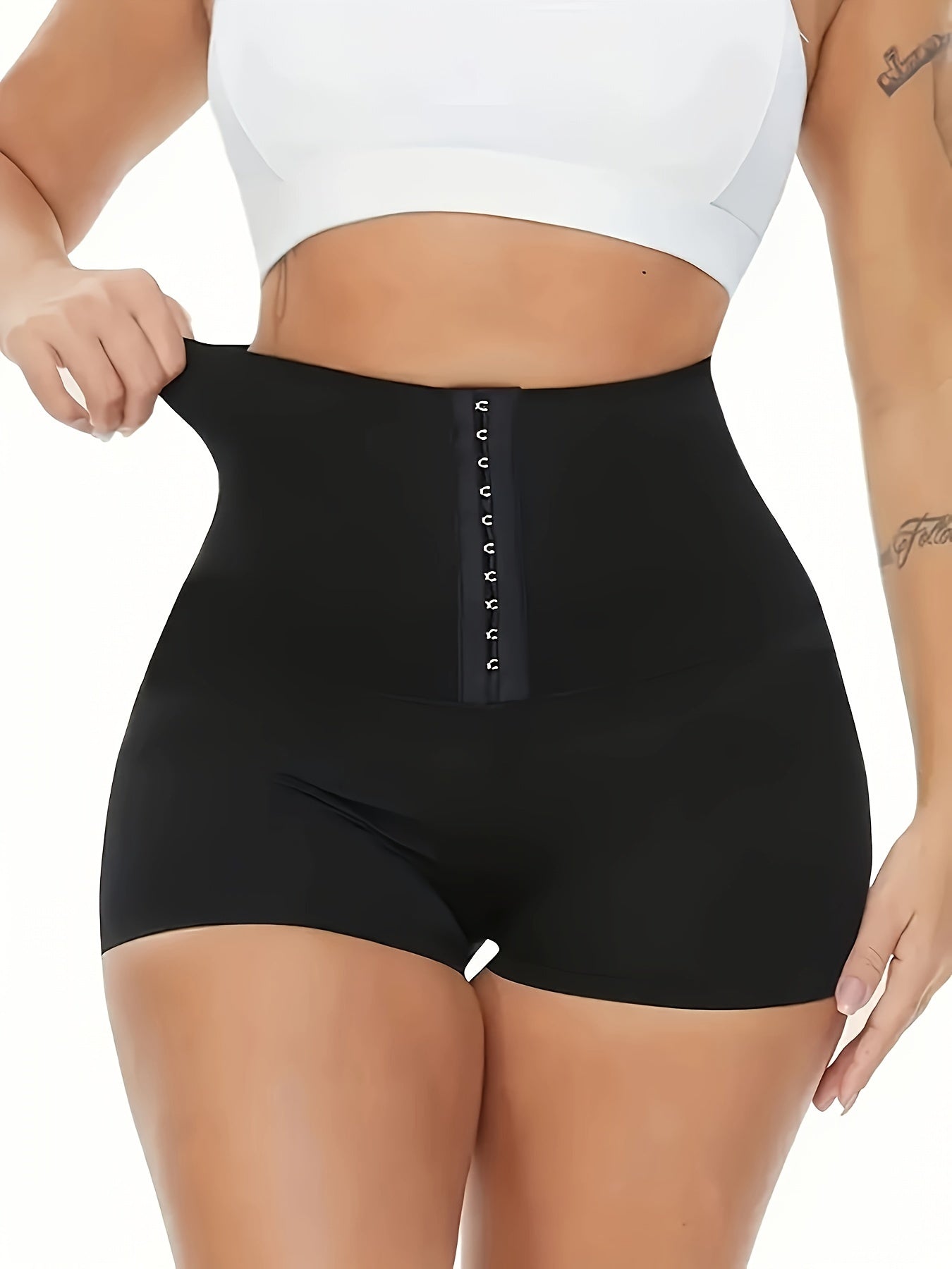 Women's High-Waisted Tummy Control Yoga Shorts Black Breathable Polyester Elastane Slimming Waist Trainer