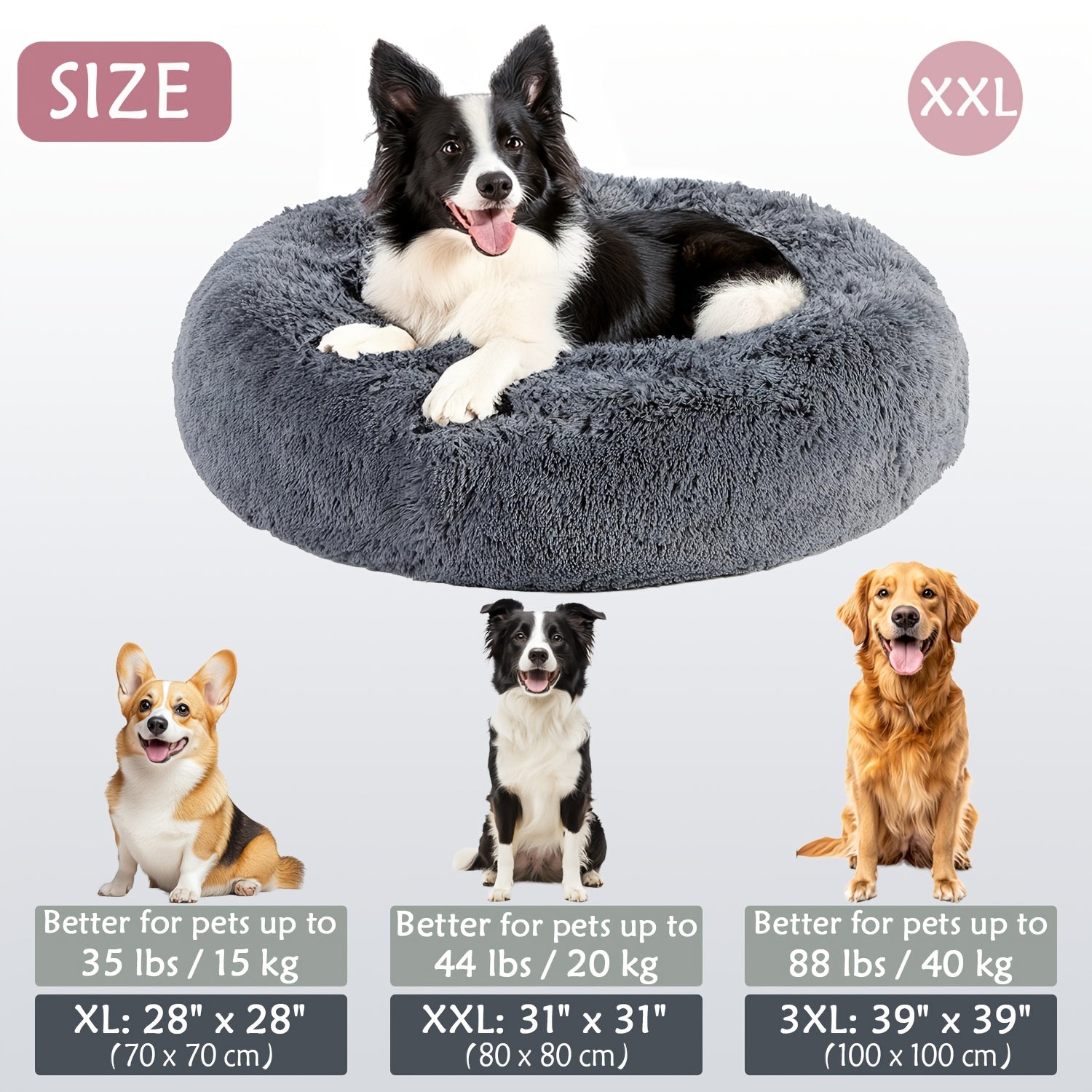 Round Dog Bed for Winter Indoor Use Polyester Non-Skid Bottom Small to Large Dogs
