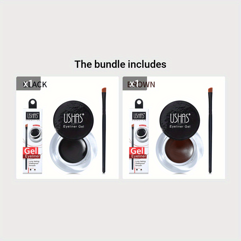 Set de delineador de ojos en gel para mujer, a prueba de agua, mate, resistente a las manchas, negro marrón
