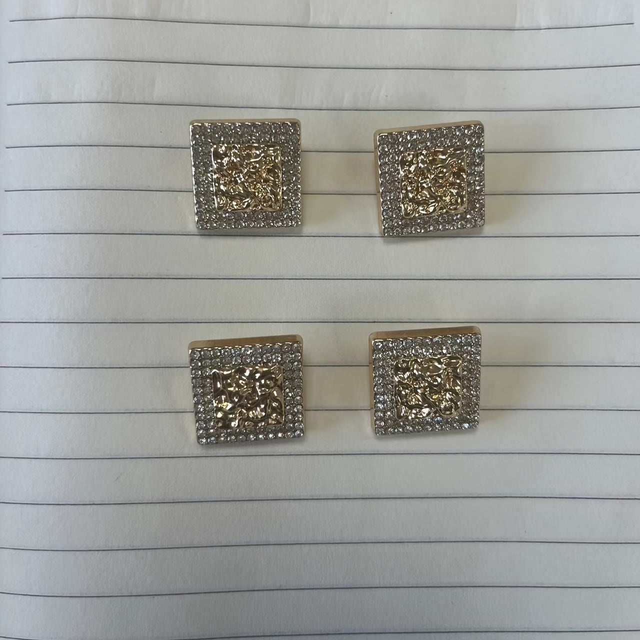 Four Pieces Rhinestone Buttons Zinc Alloy Square Striped Design for Clothing Shoes Bags