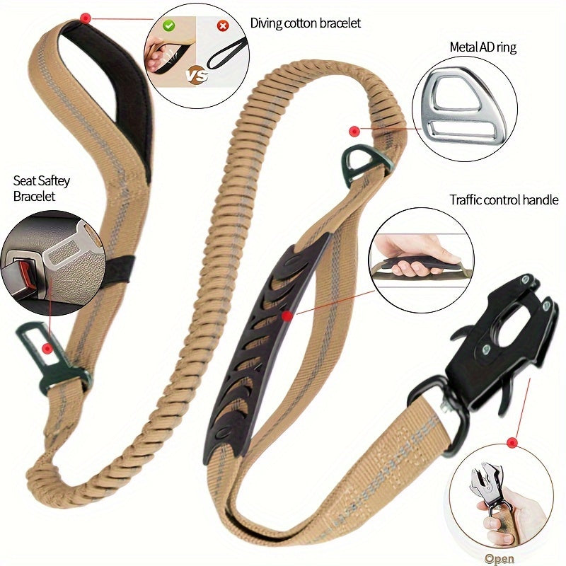 Durable Tactical Dog Leash with Quick Release Carabiner Reflective Nylon for Medium to Large Dogs