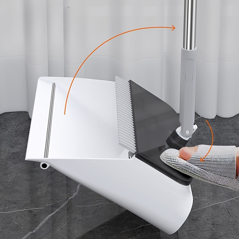 Multi-Surface Push Broom and Dustpan Set with Self-Cleaning Teeth