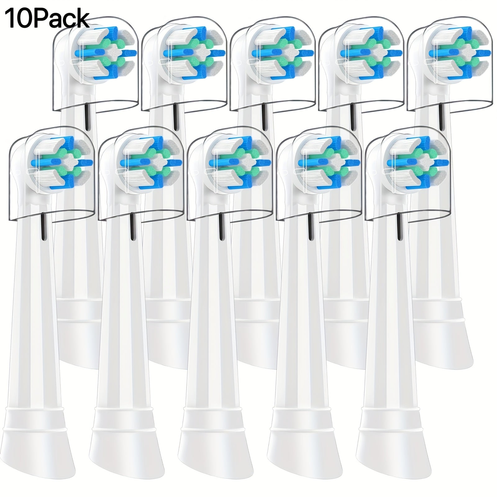 Pack of 8 White Green Electric Toothbrush Replacement Heads High-Density Bristles