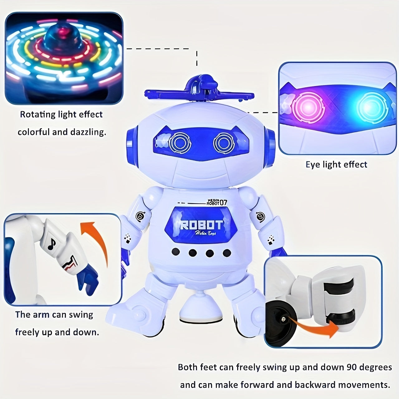 Kids Dancing Robot Toy with LED Lights Music and 360 Degree Rotation