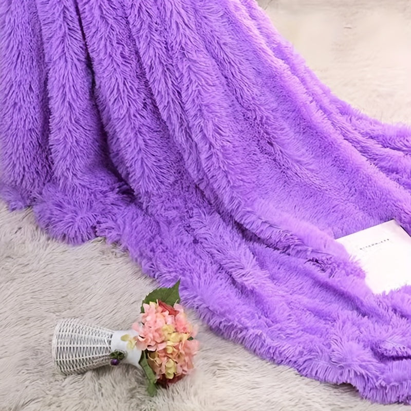 Purple Shaggy Blanket with Double-Layer Design Soft Fleece Throw Cozy Plush Sofa Cover