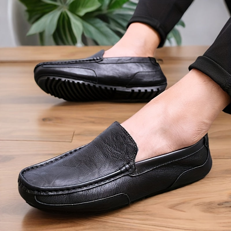 Men's Slip-On Loafers with Split Cow Leather Upper and Rubber Sole for Casual and Office Wear
