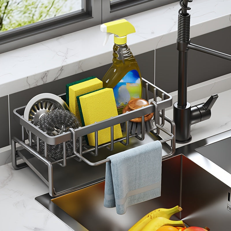Kitchen Sink Storage Rack with Drainage Basket and Water Cup Holder Household Organizer for Kitchen Tools