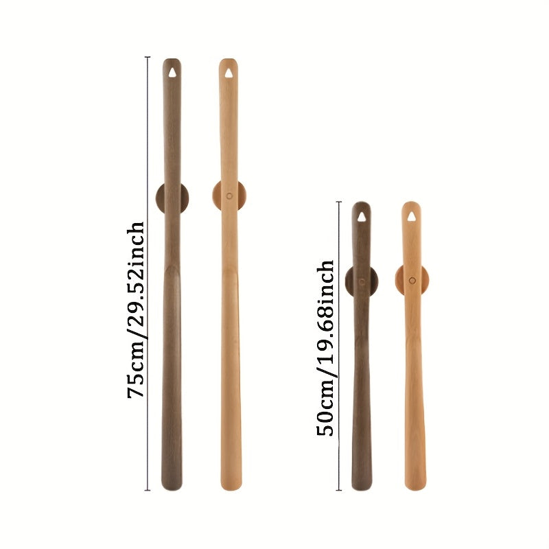 Unisex Solid Wood Shoe Horn with Long Handle for Elderly and Pregnant Women