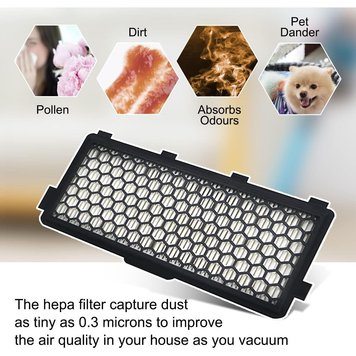 2pcs Air Purifier Filters for Vacuum Cleaners Pet Hair Removal Honeycomb Pattern