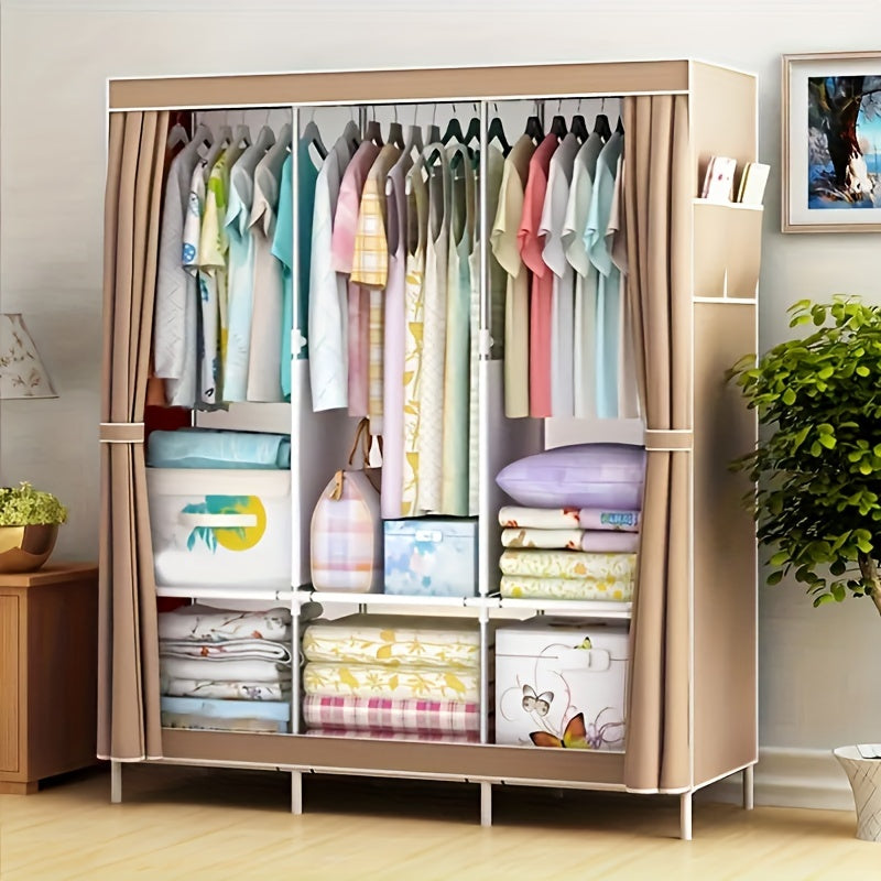 Metal Fabric Wardrobe Organizer Clothing Storage Rack for Closet Bedroom
