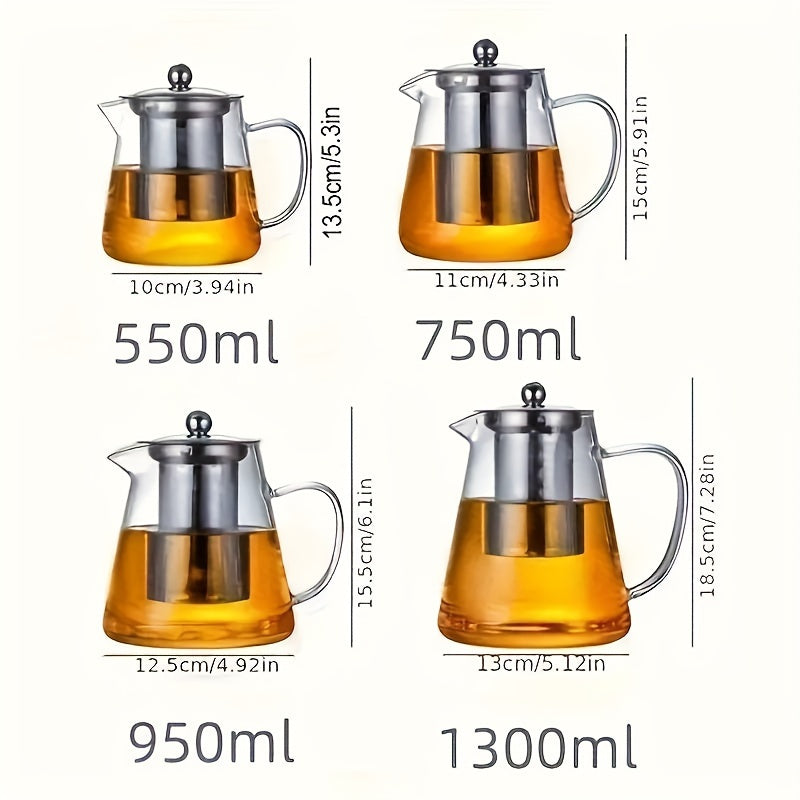 Высококачественный стеклянный чайник с прочным заварочным колбой из нержавеющей стали — устойчив к высоким температурам, пригоден для мытья в посудомоечной машине, идеально подходит для заваривания кофе, цветочного чая и листового чая.