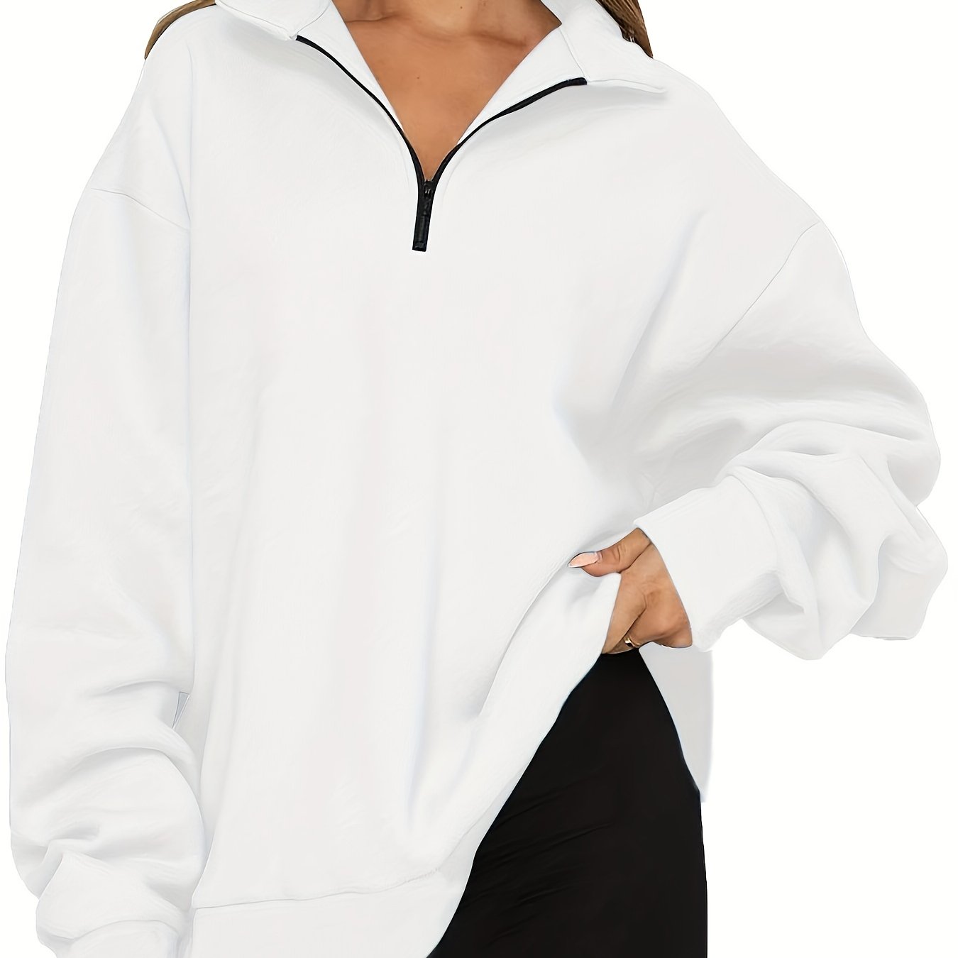 Ayollar uchun yarim-zip pullover svitshot uzun qolli ko'k polyester aralashmasi