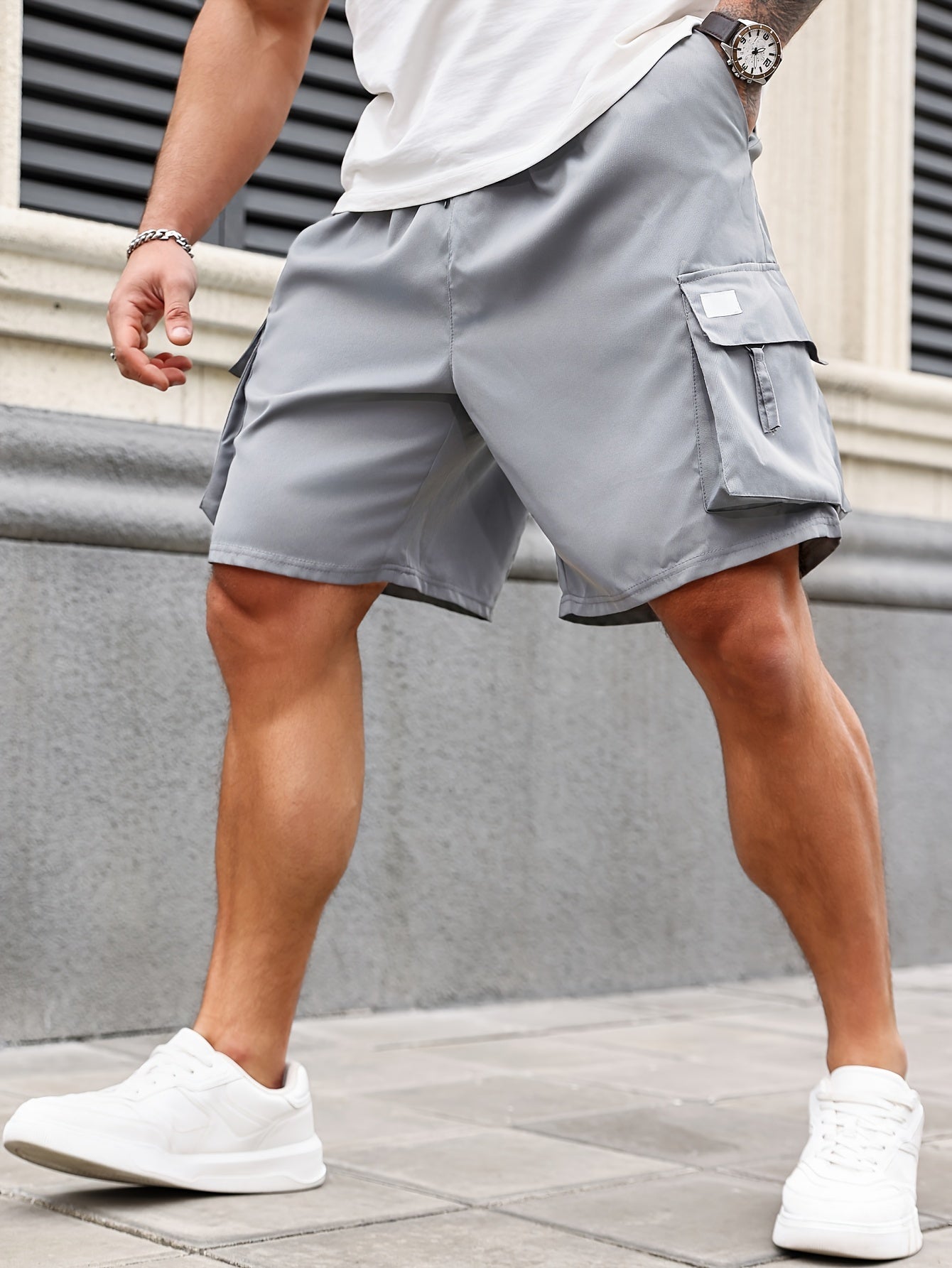 Men's Plus Size Cargo Shorts Polyester Solid Casual Summer Outdoor