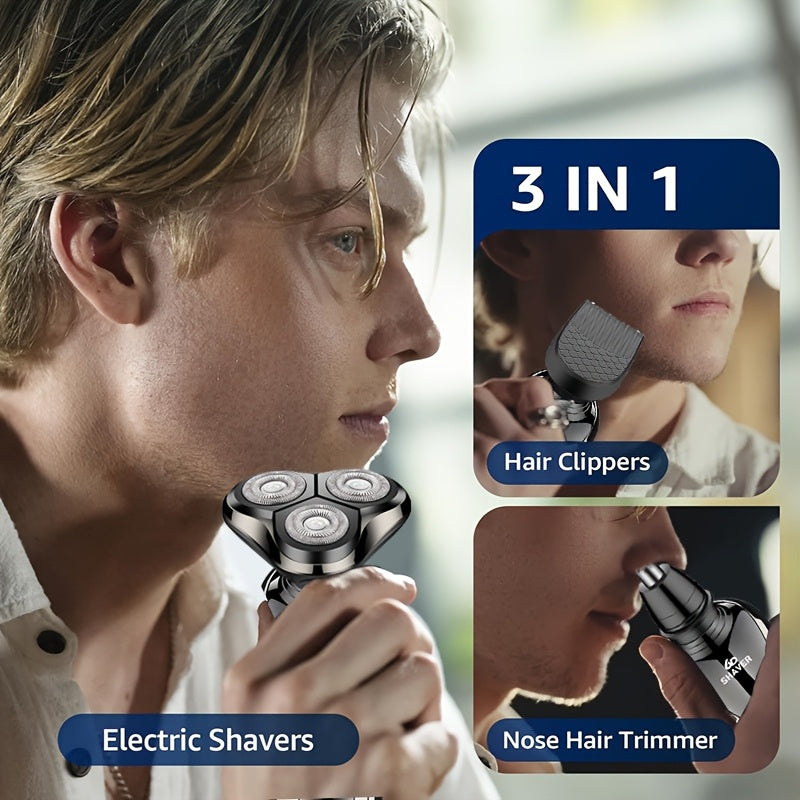 Мужская 3-в-1 электробритва с USB-перезаряжаемым триммером для носа, цифровым дисплеем, лезвиями из нержавеющей стали