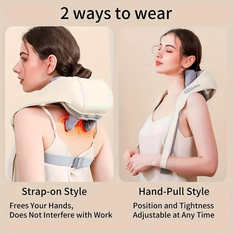 Neck and Shoulder Massager with Heat Rechargeable USB Leather Pain Relief Gift