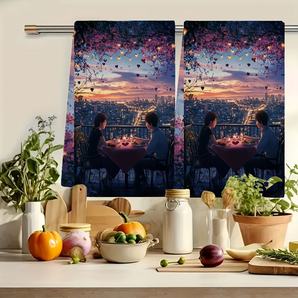 Coastal-Theme 2-Pack Polyester Dish Towels Ultra Soft High Absorbency 40x60 cm