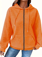 Plus Size Women's Hoodie with Zipper Polyester Elastane All-Season Solid