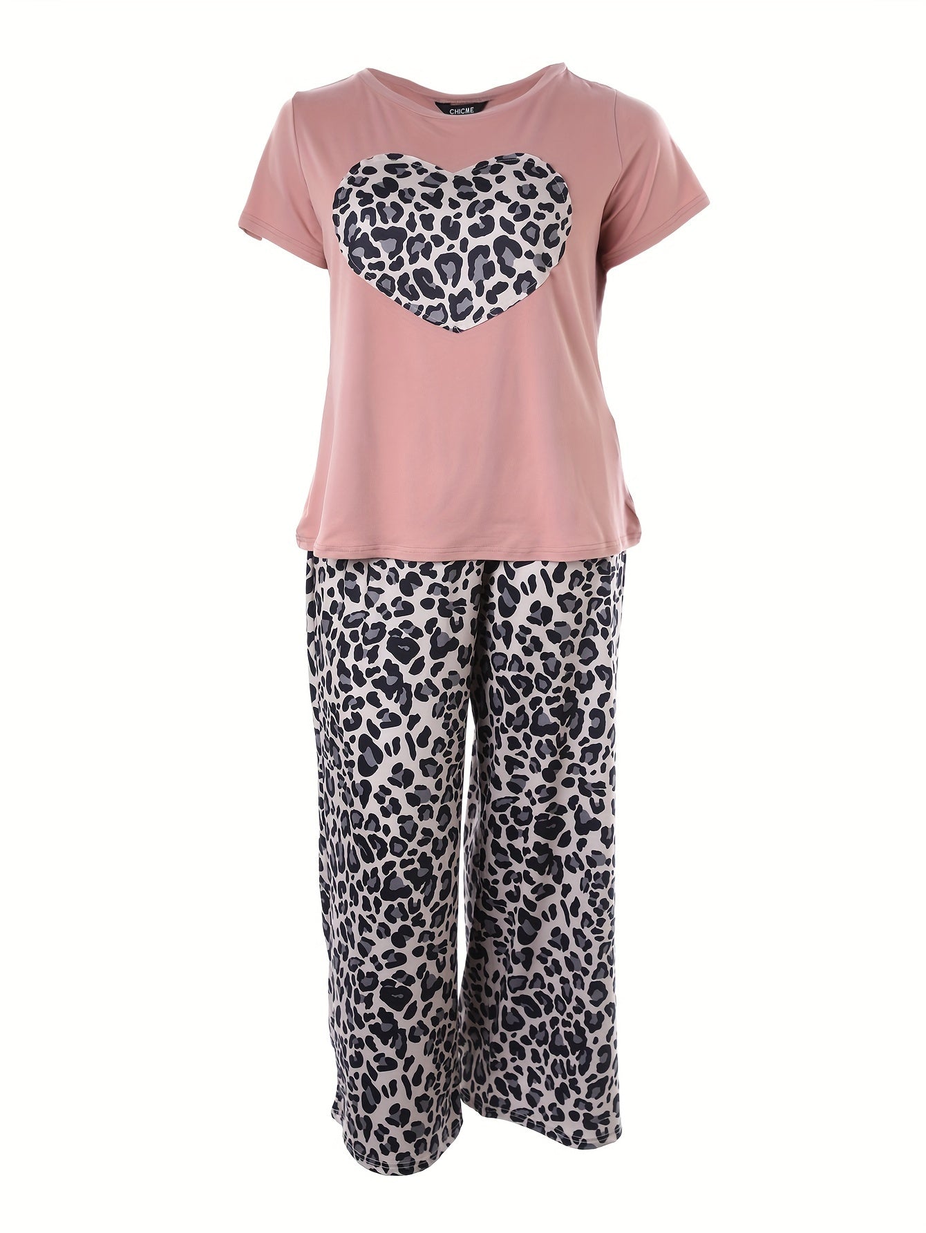 Women's Cotton Short Sleeve Nightgown and Leopard Print Pants Set
