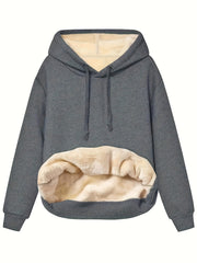 Women's Light Gray Fleece-Lined Hoodie with Kangaroo Pocket