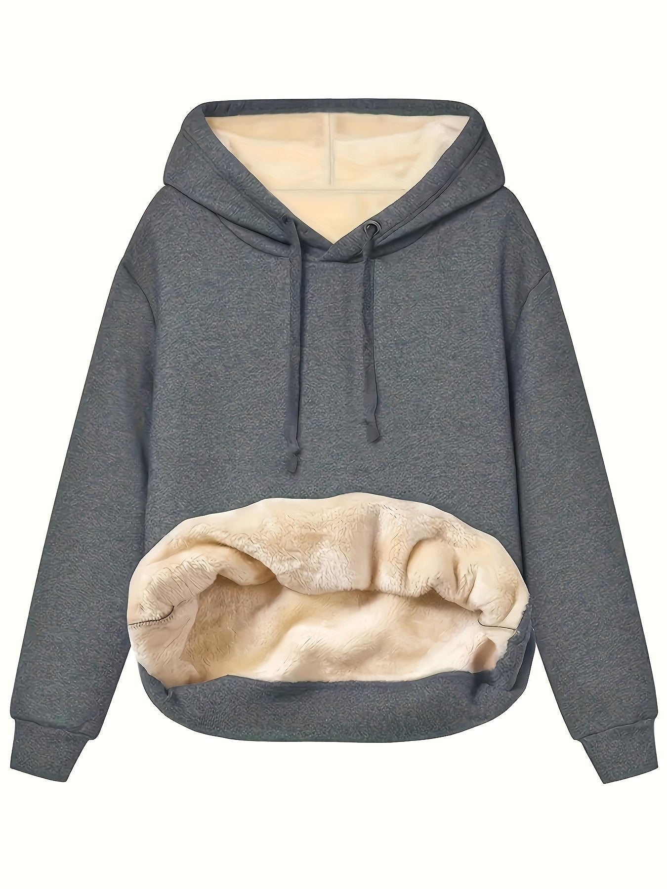 Women's Light Gray Fleece-Lined Hoodie with Kangaroo Pocket