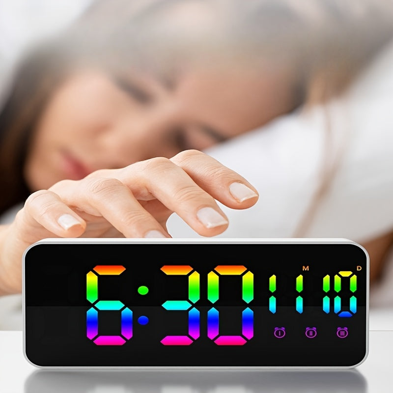 LED Clock with Smart Alarm and Mirror Design for Home Decor
