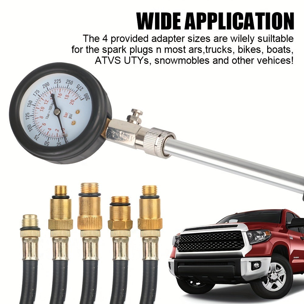 Automotive Compression Tester Kit with Pressure Gauge and Multiple Adapters