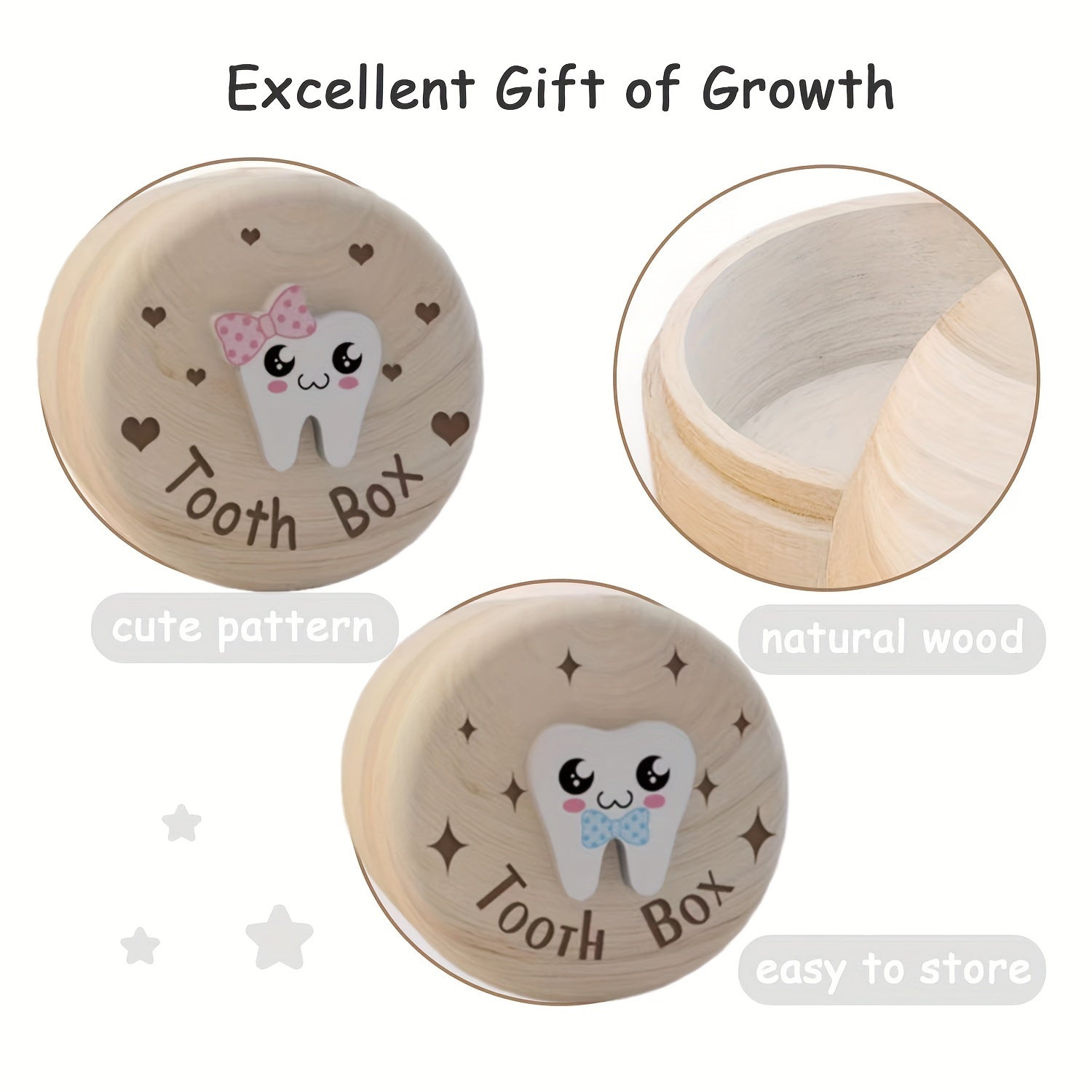 Wooden Tooth Fairy Box for Kids Round Keepsake Gift for Boys and Girls